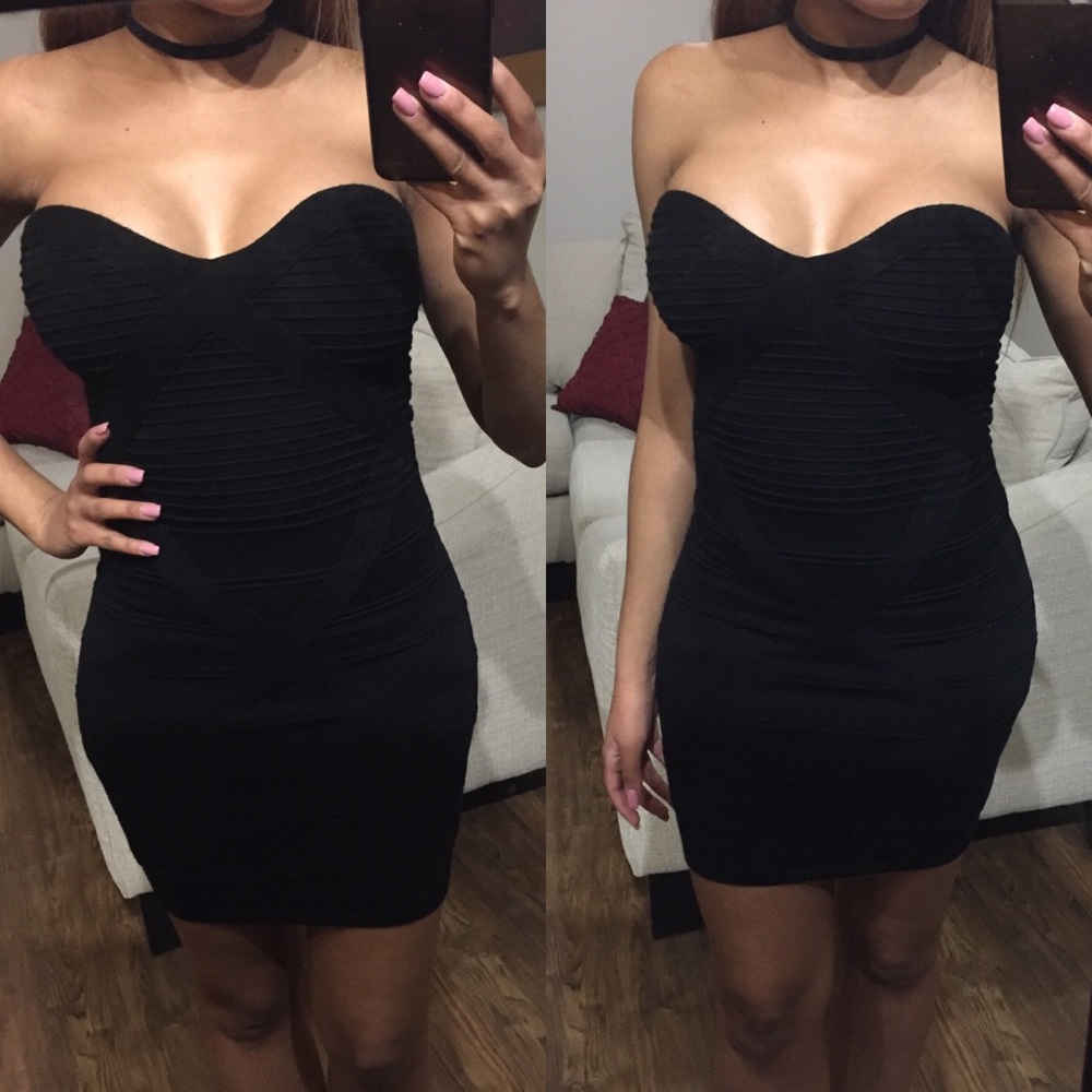 ❣️ Black Bebe bandage strapless dress